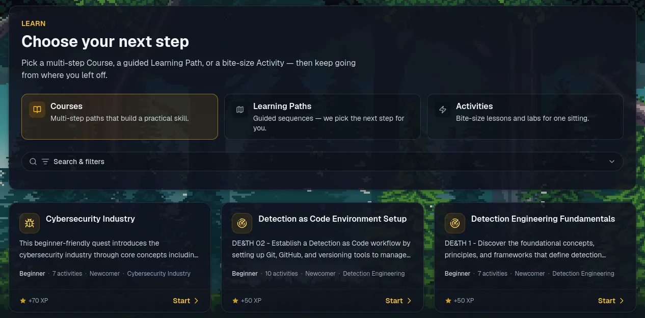 Guardian Foundry catalogue with Courses, Learning Paths, and Activities